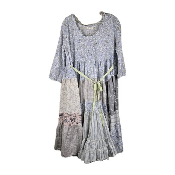 Nadir of Positano Cottagecore Patchwork Dress‎ Blue Floral Lagenlook CB Positano - Picture 2 of 11